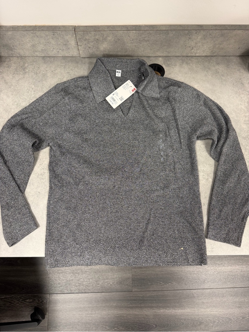 Uniqlo Dark Gray Ribbed Knit collared long sleeve